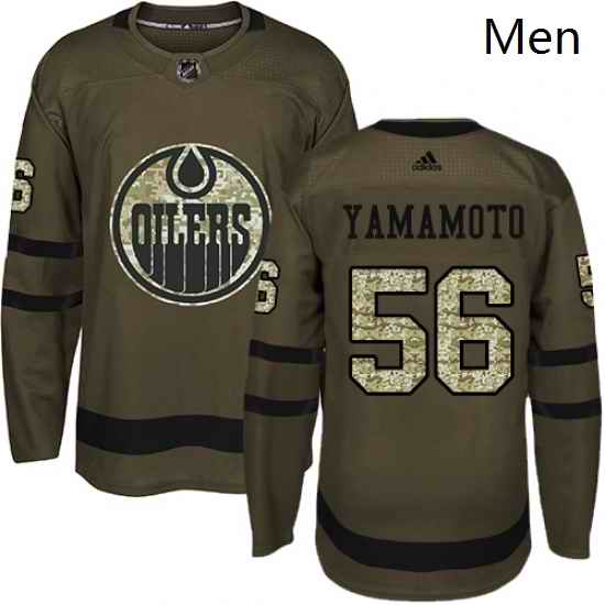 Mens Adidas Edmonton Oilers 56 Kailer Yamamoto Authentic Green Salute to Service NHL Jersey